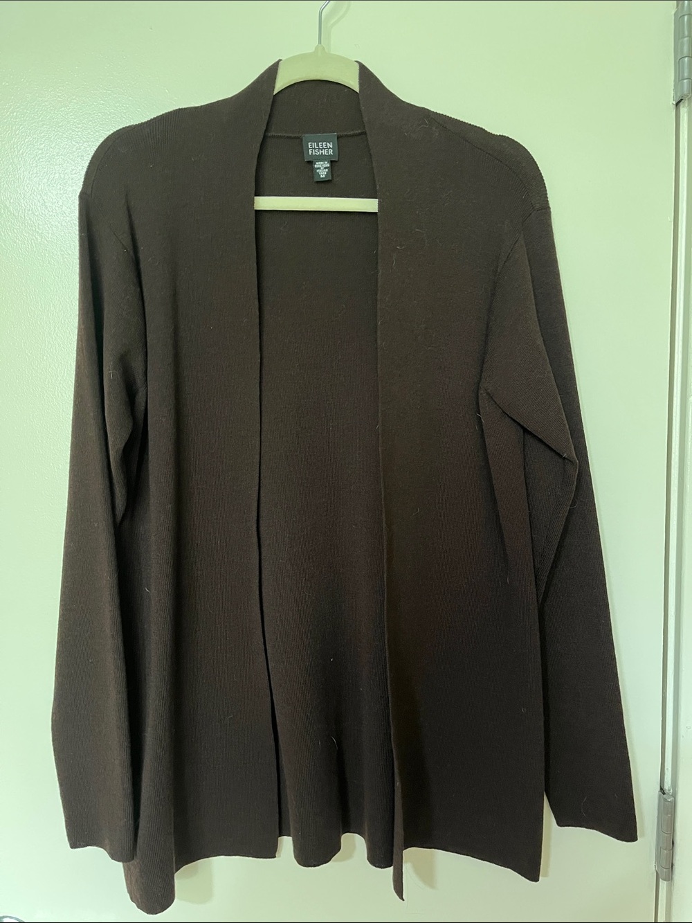 Eileen Fisher Chocolate Brown Open-Front Knit Cardigan